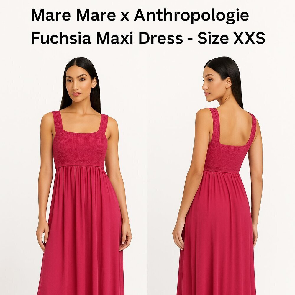 Mare Mare x Anthropologie Fuchsia Smocked Bodice Pleated Maxi Dress – Size XXS (